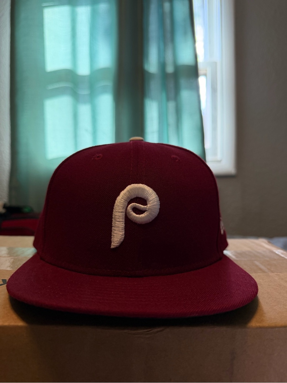 New Era Maroon/White Philadelphia P Script Fitted Hat